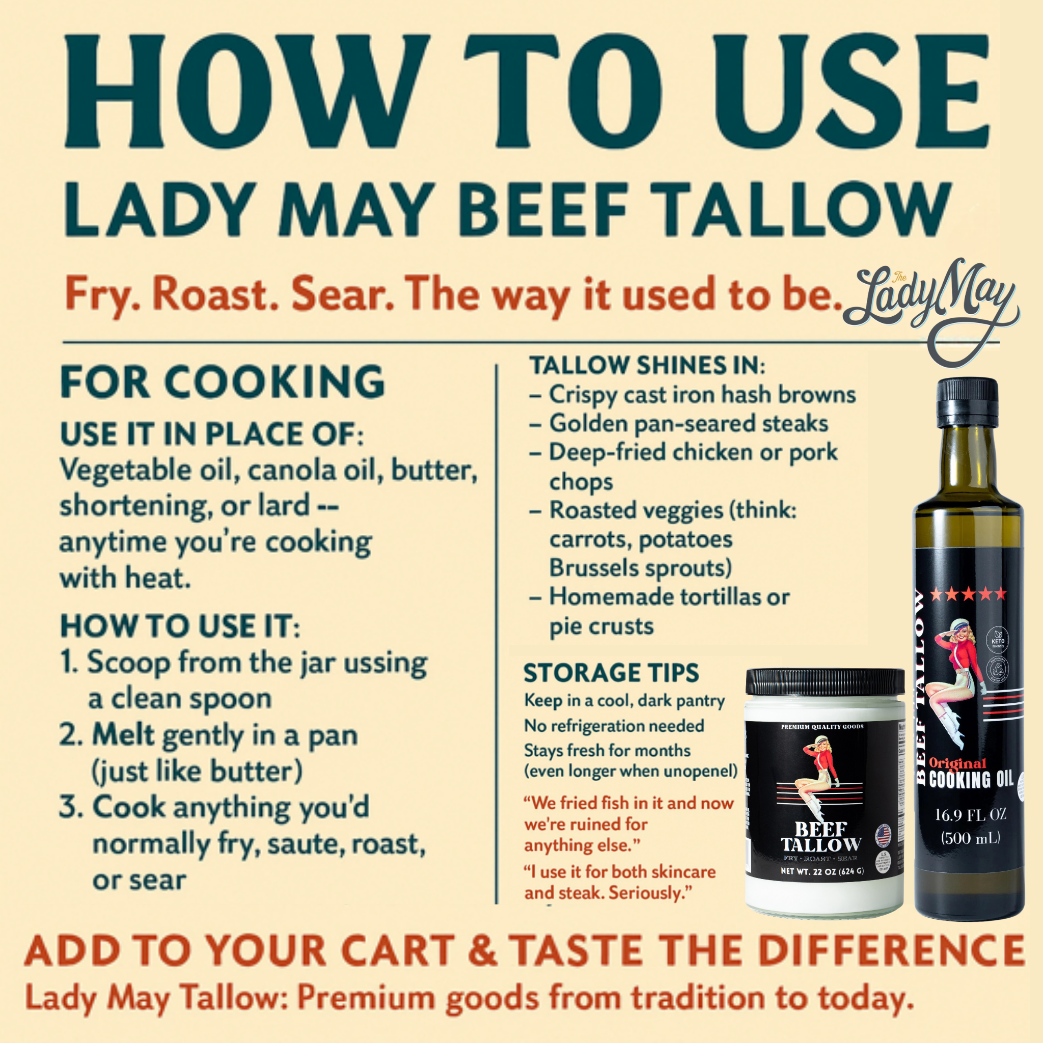 Lady May Tallow - Wholesale Cooking oil - Premium Grass-Fed Beef Tallow Cooking Oil - Restaurant-Proven | Choose Your Flavor3