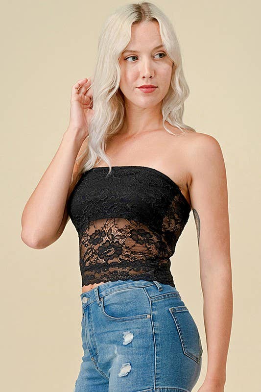 Black 320L FLORAL LACE TUBE TOP for wholesale on Faire5