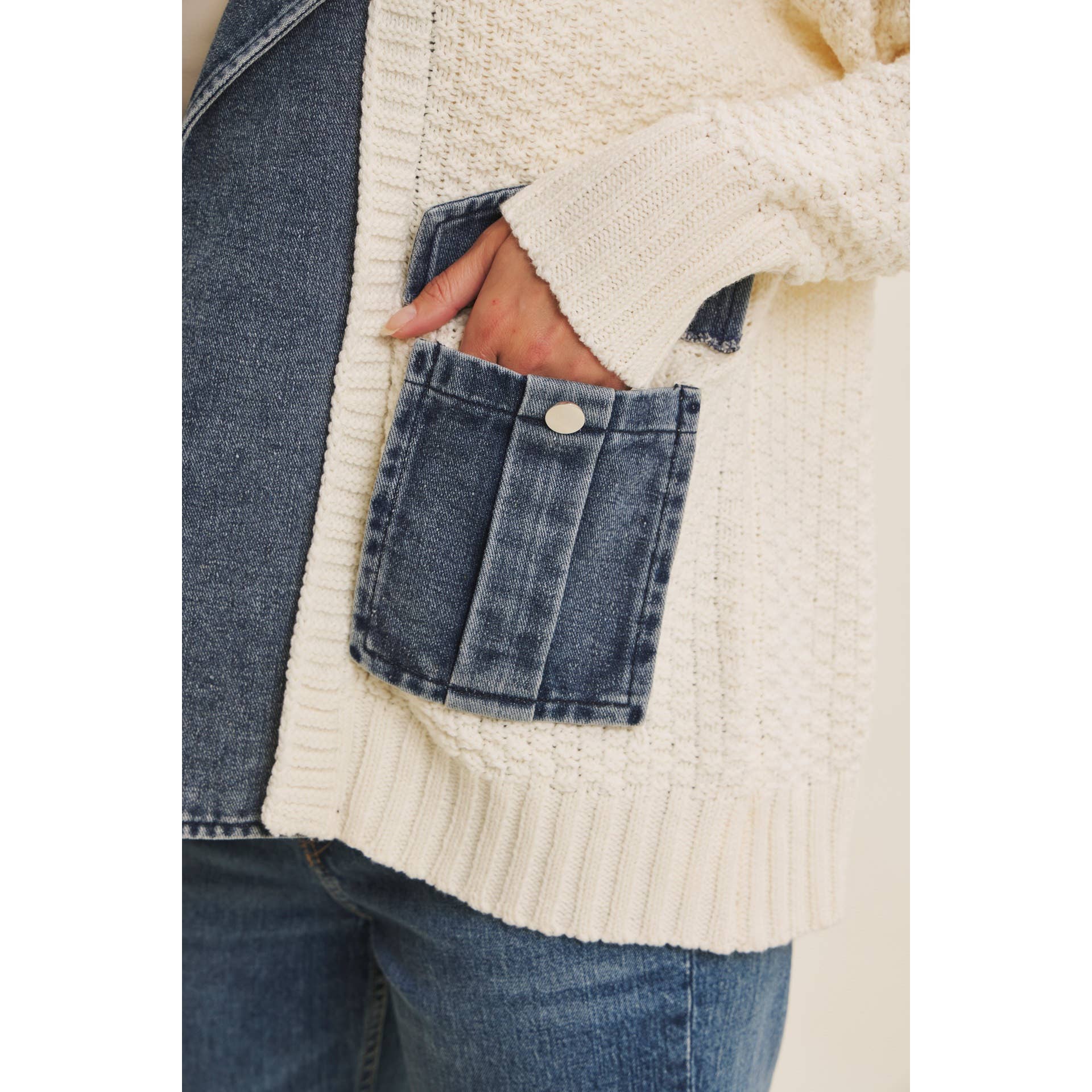 in february - Wholesale Cardigan - Women's - WASHED DENIM AND SWEATER MIXED OVERSIZED CARDIGAN20