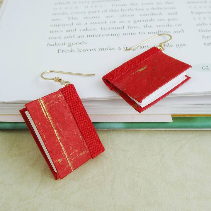 Red Brushstrokes Book Earrings for wholesale by Nicolette Tallmadge Designs