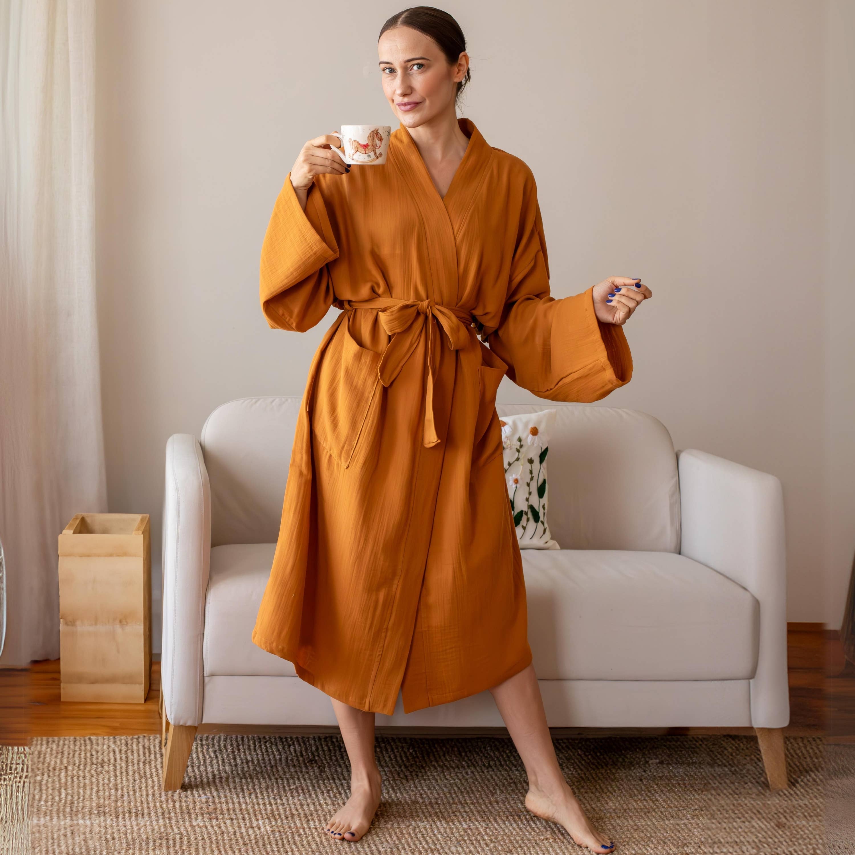 Vivamaison – Großhandel Bademantel – Unisex – Luxuriöser 2-lagiger Musselin-Bademantel aus natürlicher Baumwolle für Spa-Komfort4