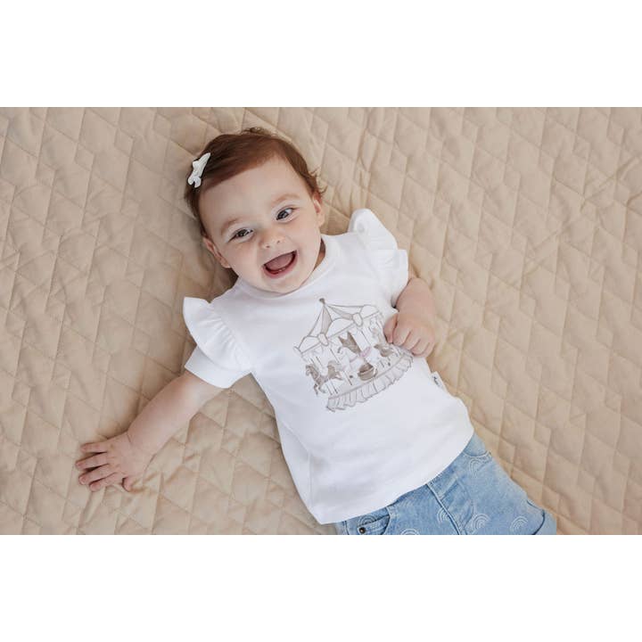 White Carousel Print Flutter Tee for wholesale on Faire1