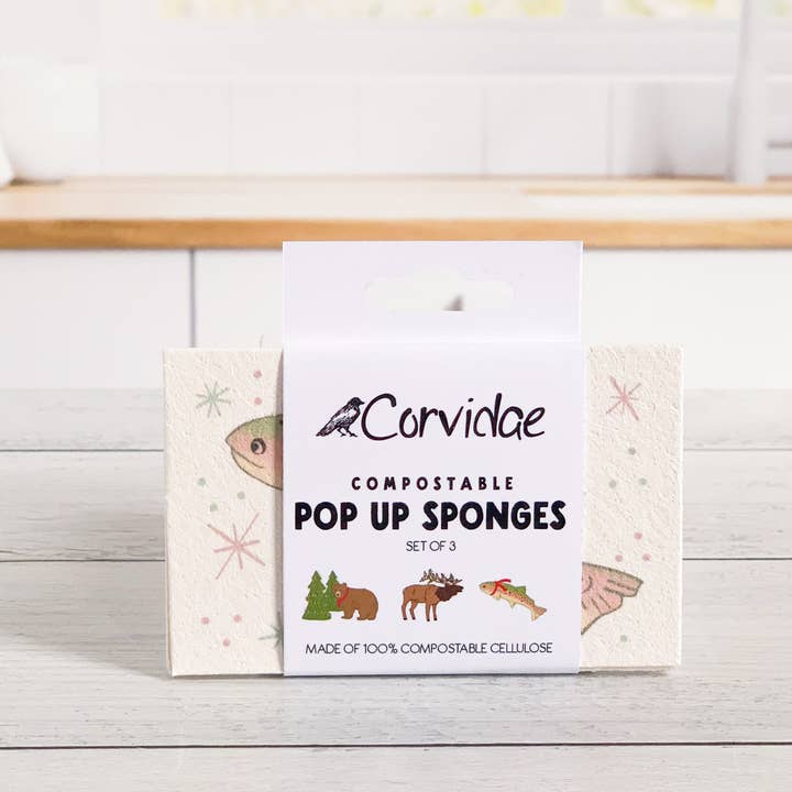 Corvidae drawings & designs - Wholesale Cleaning Sponge - Holiday Wildlife Pop Up Sponge - Set of 30