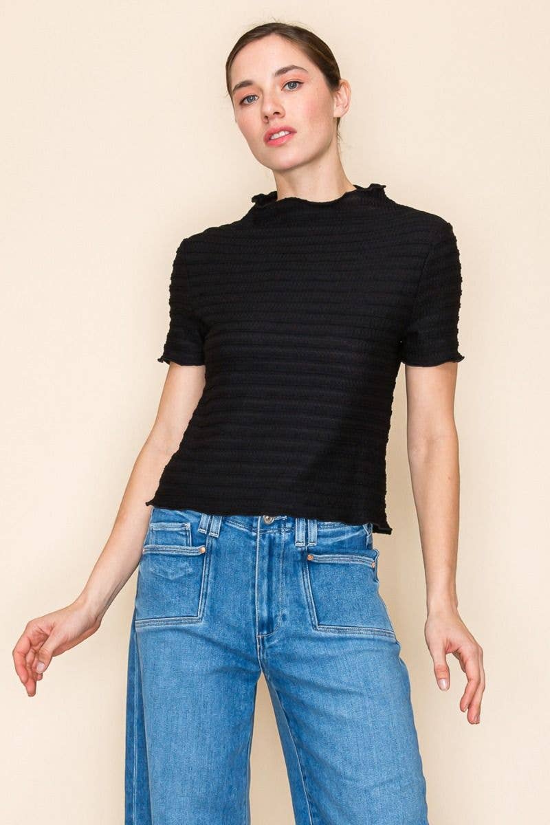 White Birch - Vente Haut en maille – femme - T10836 Haut en maille uni à manches courtes