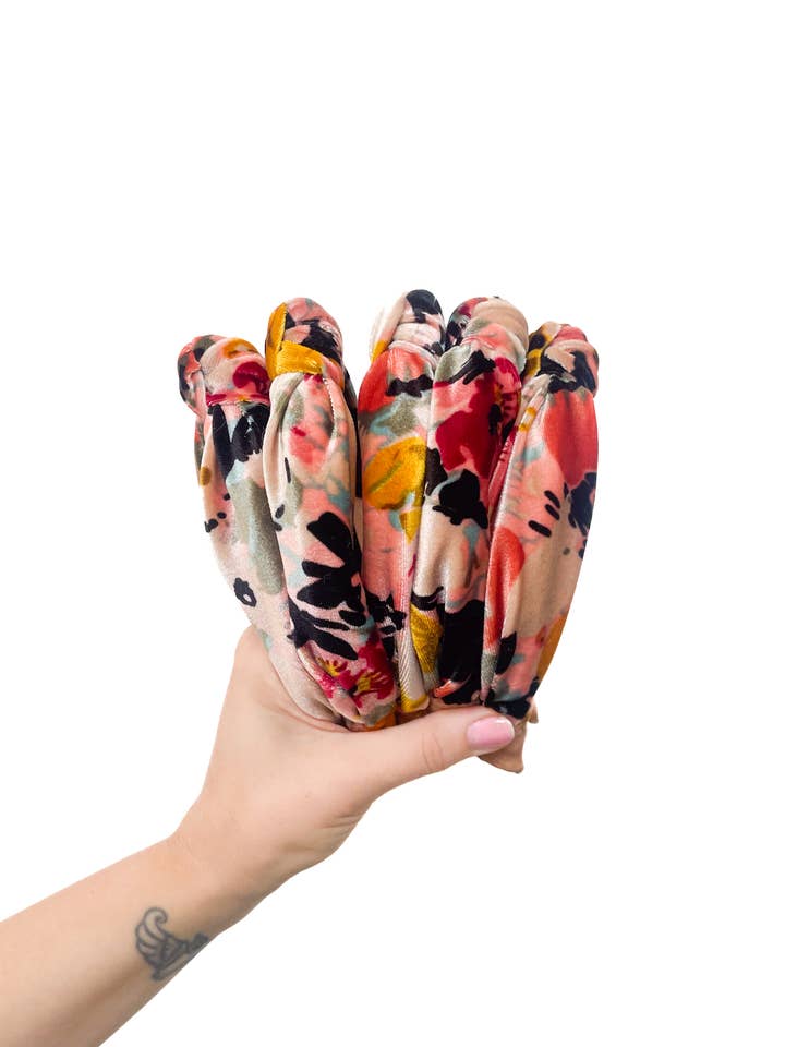 Velvet Floral Abstract Top knot Headband for wholesale by Iris Atelier