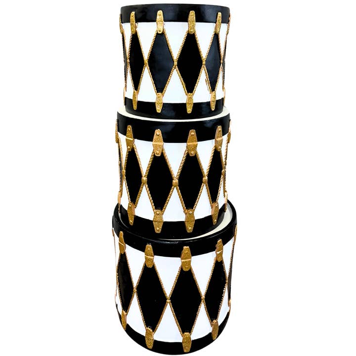 David Christopher's Collection - Wholesale Christmas Decoration - Black and White Christmas Drum Set of 3 - Nested