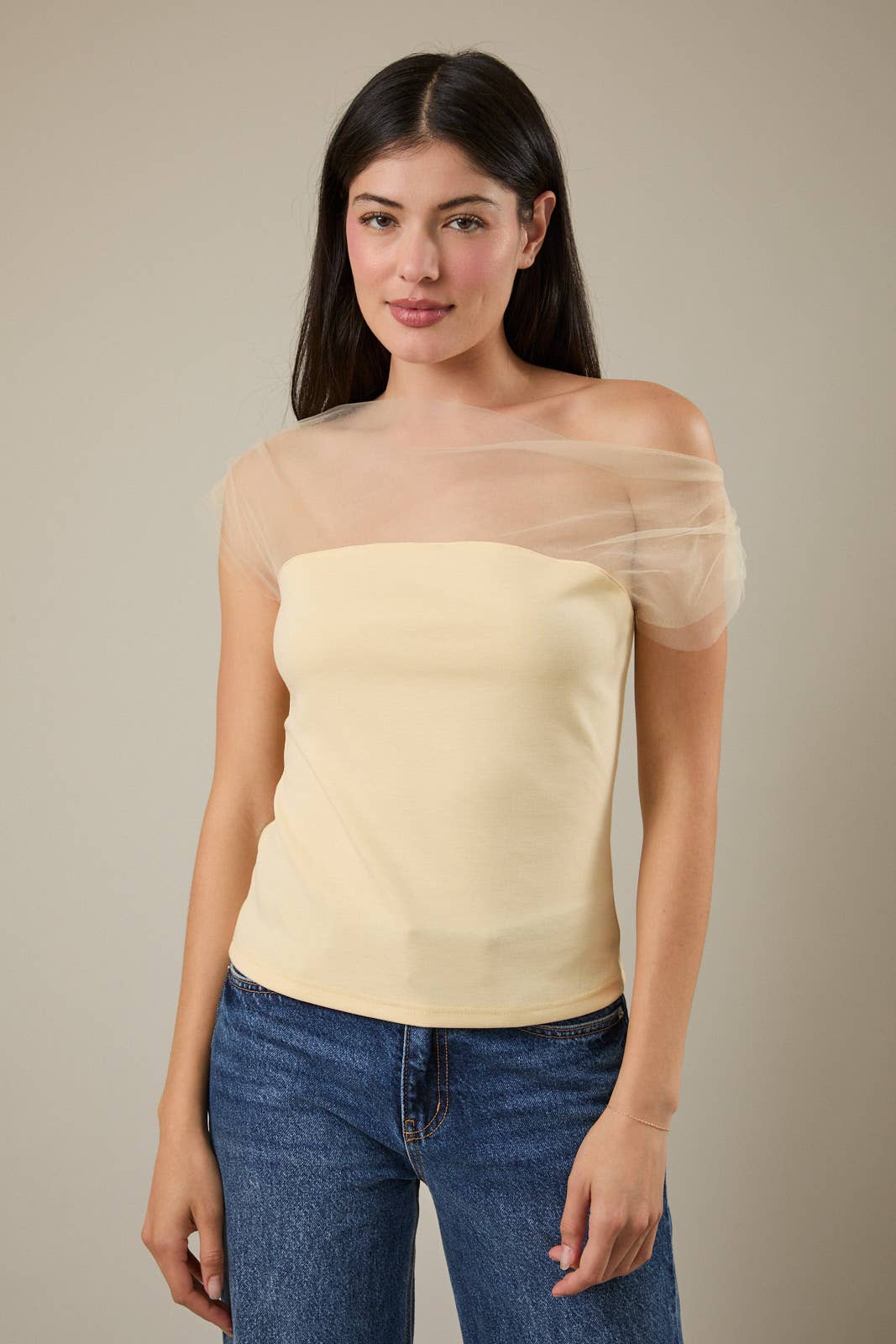 Sunday Edition - Wholesale Blouse - Women's - MESH & PONTI MIX DRAPE TOP4