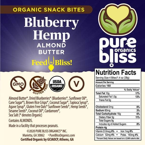 Pure Bliss Organics - Wholesale Nut Butter - Blueberry Hemp Almond Butter - 4.0oz2