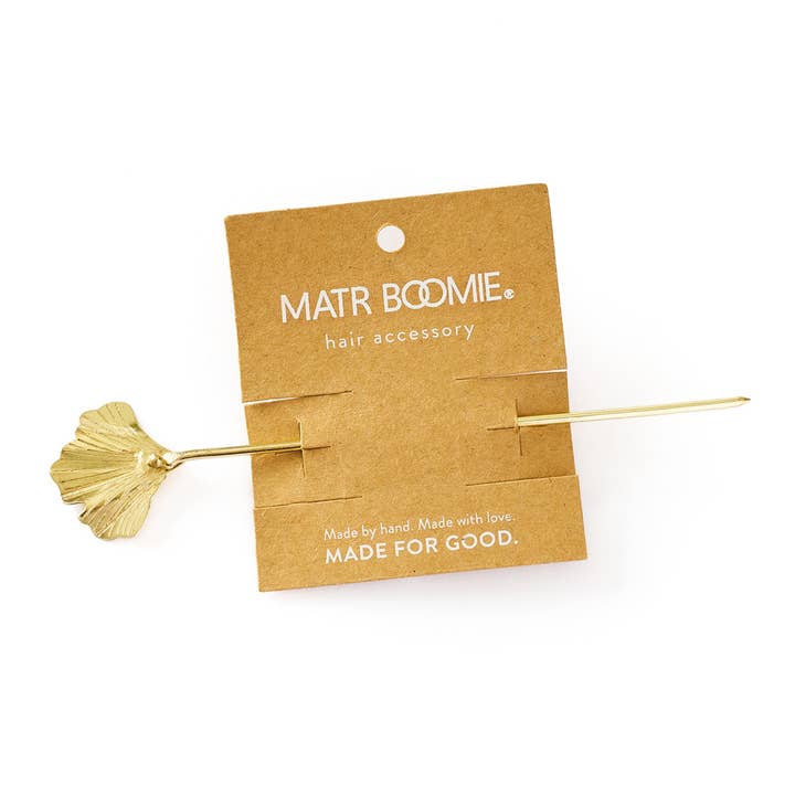 Matr Boomie Fair Trade - Vendita all'ingrosso Forcine per capelli - Molla per Capelli Sayuri a Foglia di Ginkgo con Bastoncino - Oro1