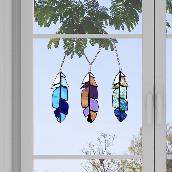 River of Goods - Wholesale Suncatcher - Set of 3 - 6"H Aleyna Multicolor Feather Window Panel