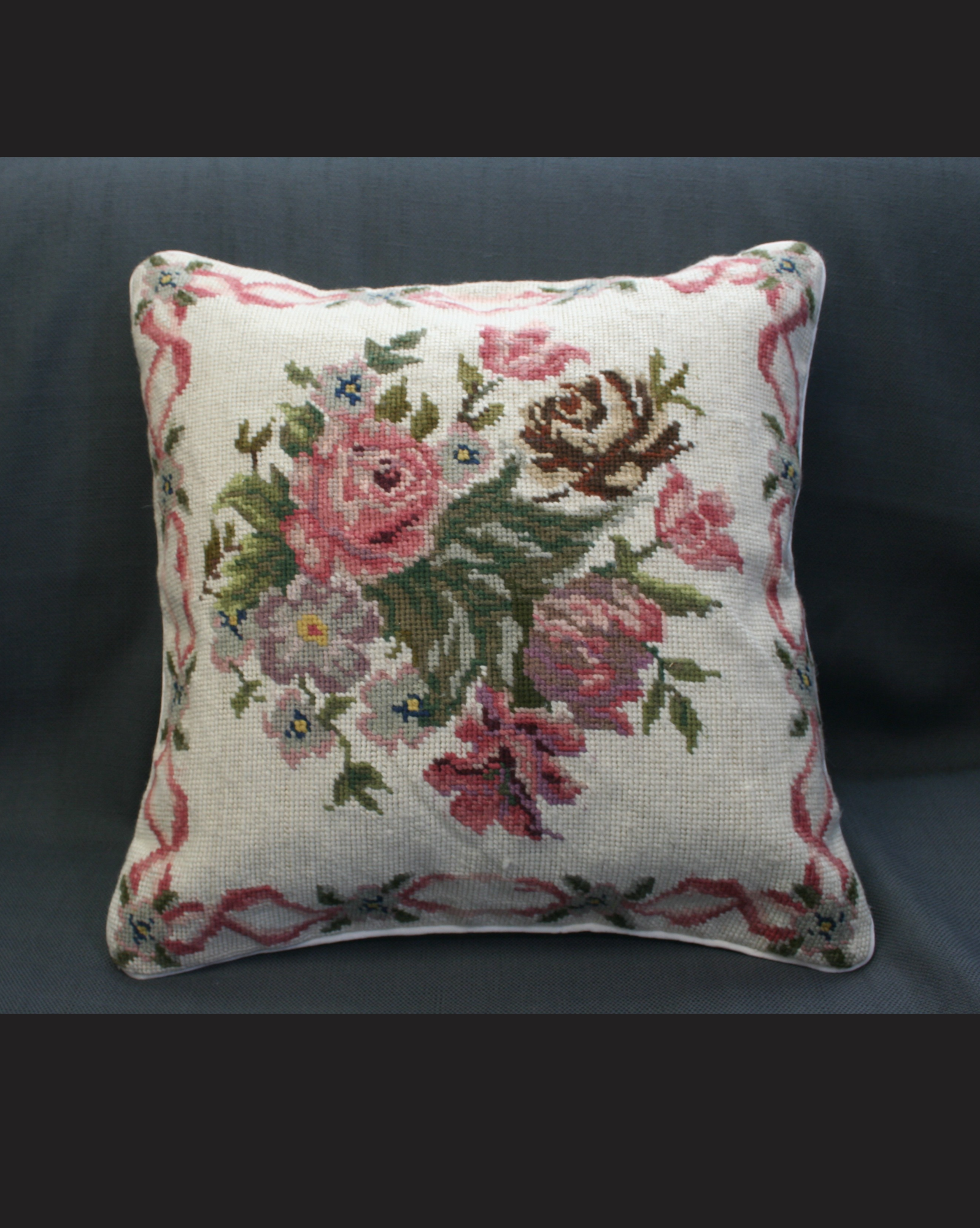 Eastern Sunrise Lace And Linens Inc. - Wholesale Throw Pillow Cover - Wool Needlepoint Ribbons & Roses Plus Special  Offer Package0