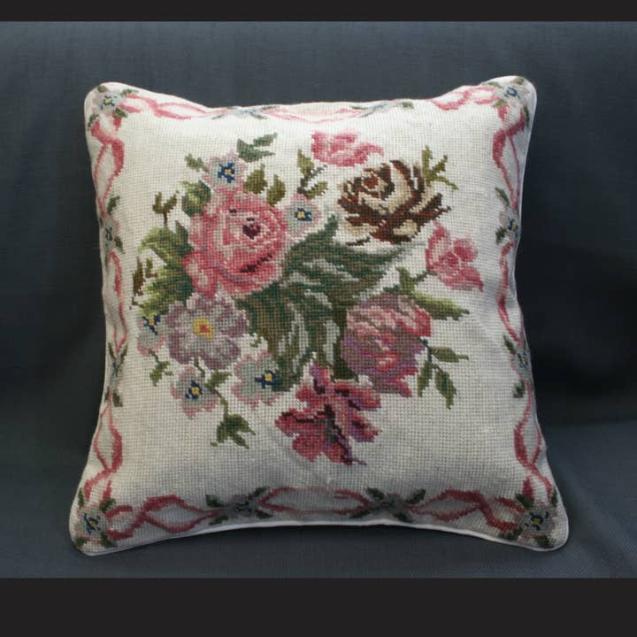 Eastern Sunrise Lace And Linens Inc. - Wholesale Throw Pillow Cover - Wool Needlepoint Ribbons & Roses Plus Special Offer Package