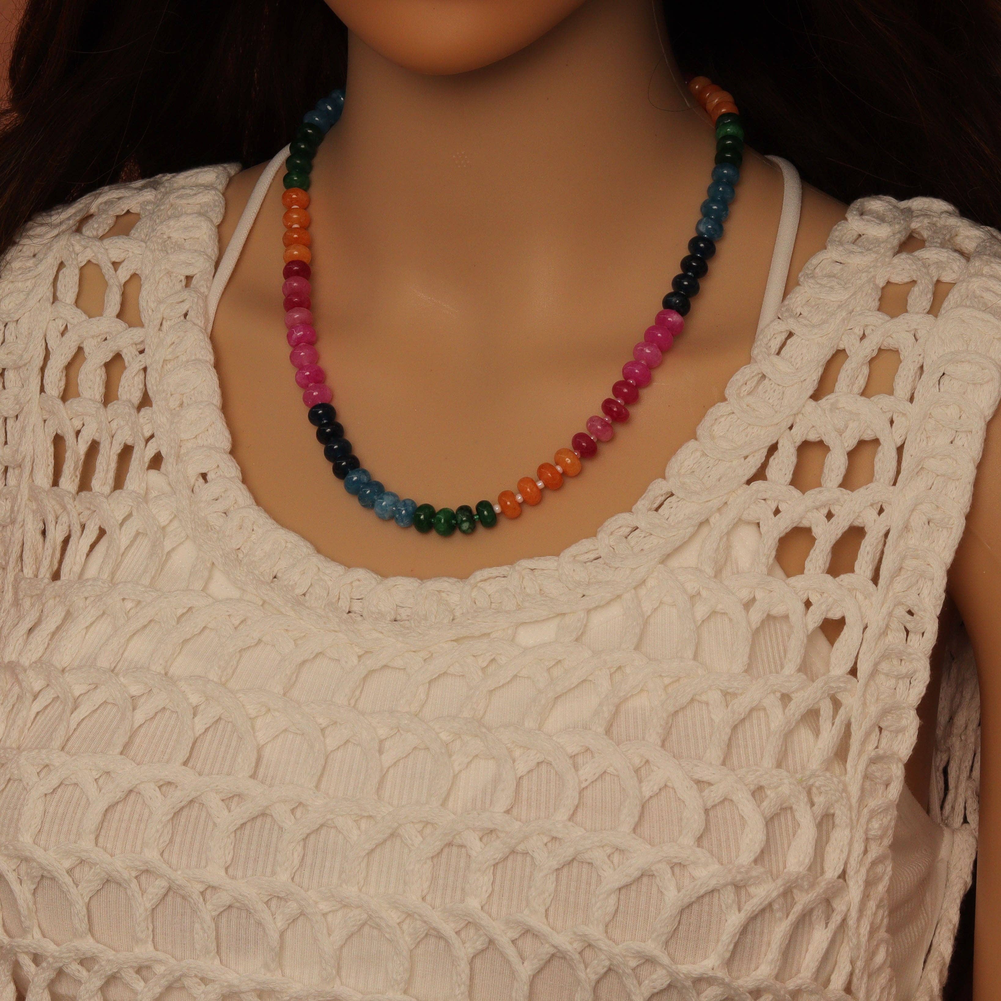 BestBeads&Beyond - Wholesale Beaded/Pearl Necklace - Pink Rainbow adventure green Gemstone necklace, sku#EF8105