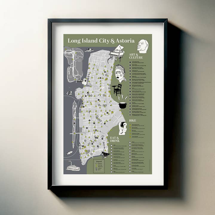 LIC & Astoria Karta -- NYC Cykelkonsttryck för wholesale av Bicycle Utopia