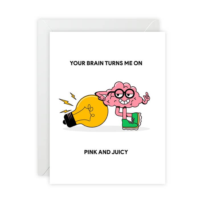 « Ton cerveau m'excite, rose et juteux » Carte de vœux de la Saint-Valentin — Carte de vœux de la Saint-Valentin - Illustrée, drôle, sarcastique, moderne pour la vente par Donkey Laserbeam