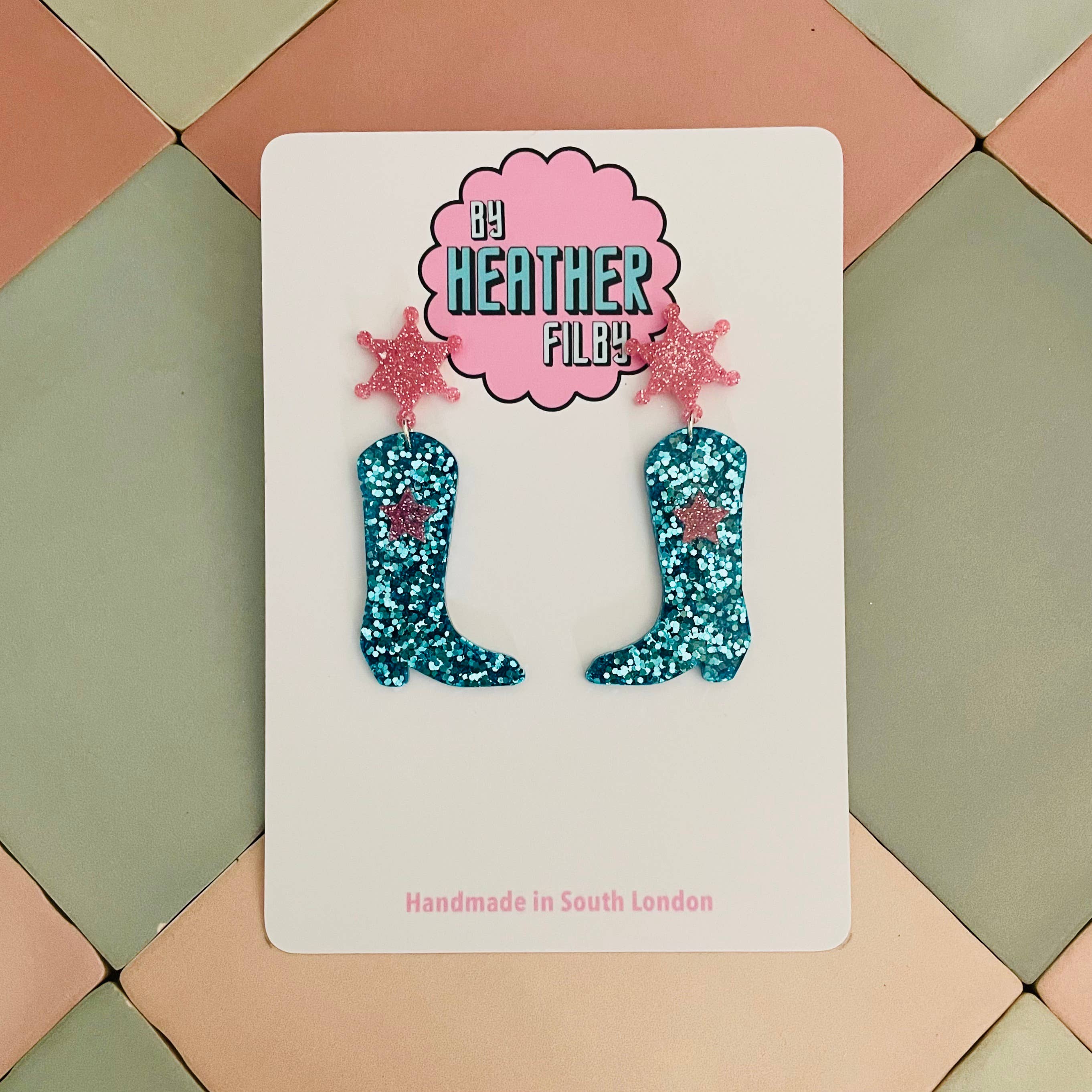 By Heather Filby - Wholesale Dangle Earrings - Cowboy Boot Glitter Earrings (MORE COLOURS) - Best Seller29