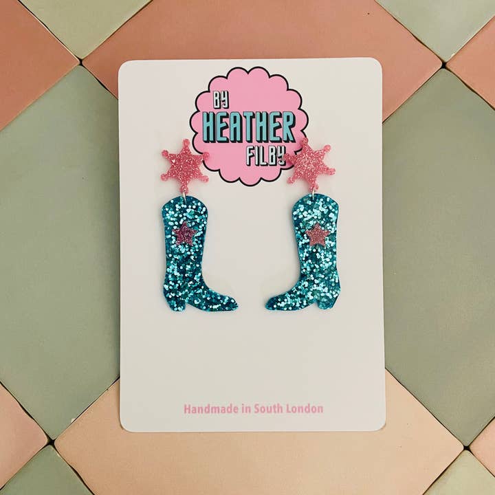 By Heather Filby - Wholesale Dangle Earrings - Cowboy Boot Glitter Earrings (MORE COLOURS) - Best Seller29