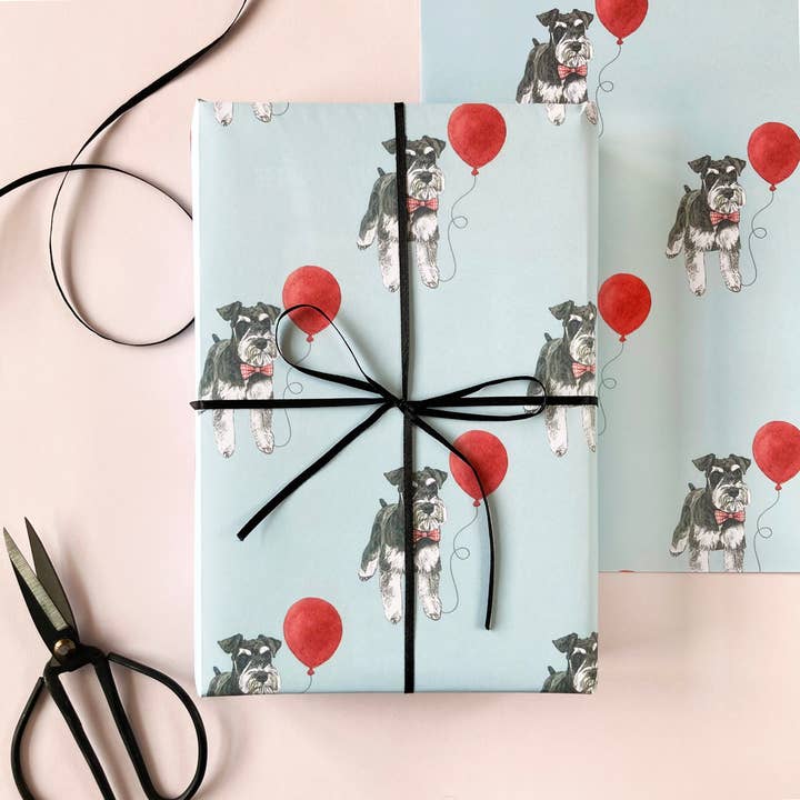 Grey Schnauzer Birthday Wrapping Paper for wholesale by Amelia Illustration