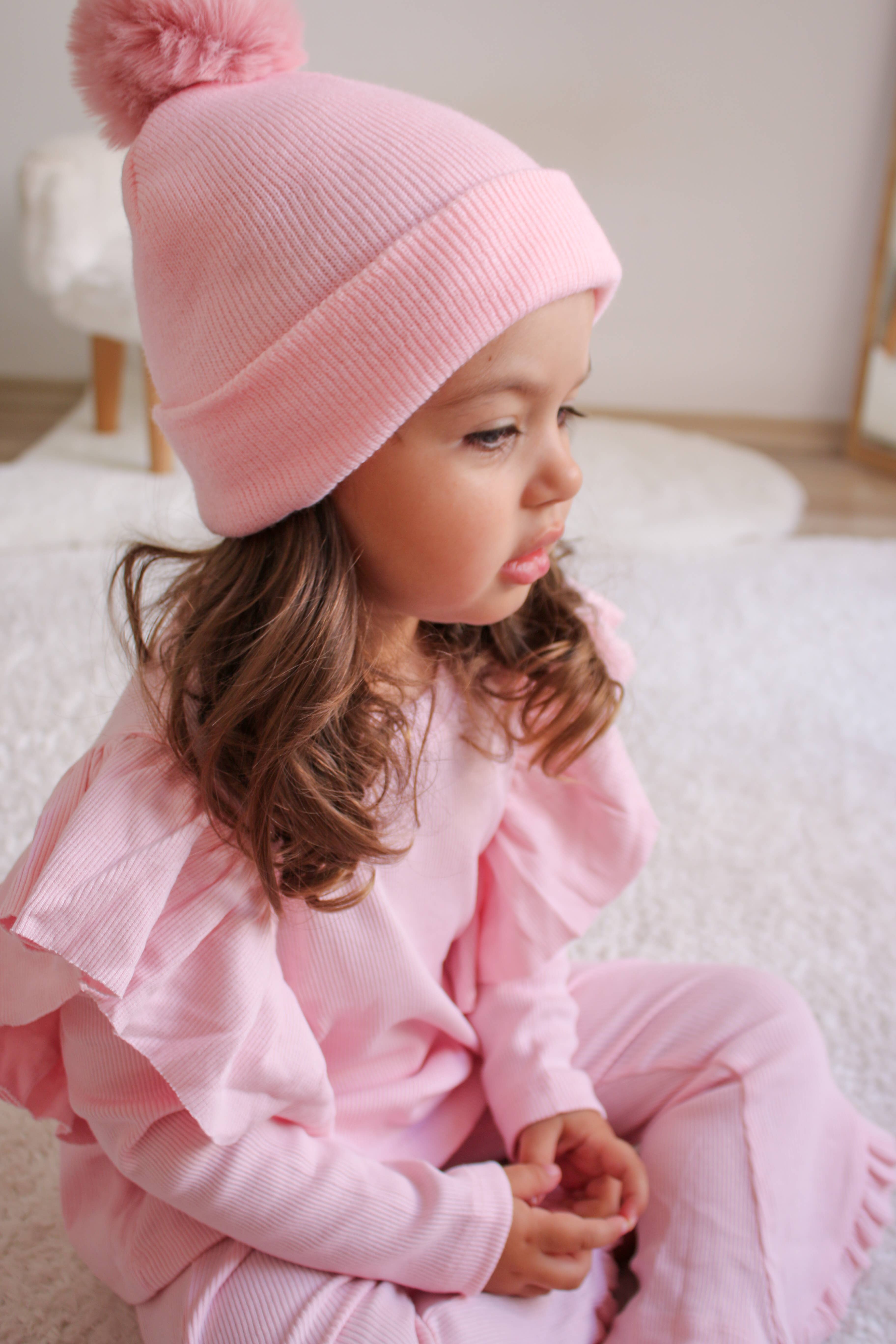 Himmelberg Baby - Vente Bonnet – enfant - Bonnet à pompon simple rose en sucre9