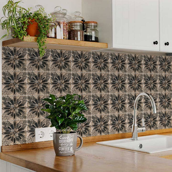 Mi Alma LLC - Wholesale Wall Tile - Floral Vintage Retro Brown Design Tile Stickers Decorative DIY Home Tiles Model - R1501