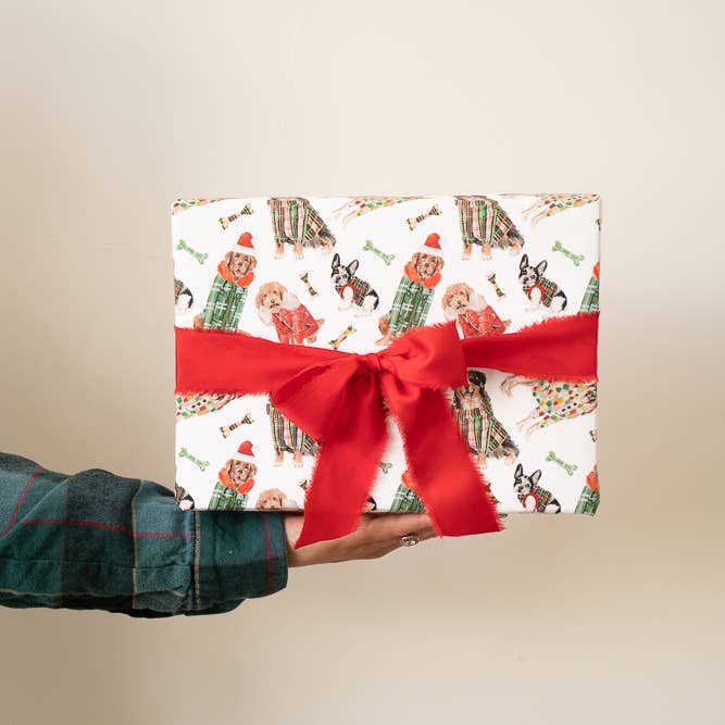 Lana's Shop - Wholesale Wrapping Paper Roll - Plaid Holiday Paws Dog Gift Wrap Roll2