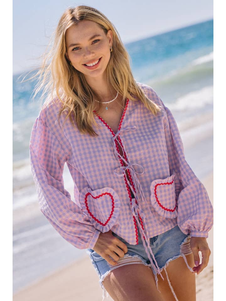 Oddi - Wholesale Blouse - Women's - Colorful Gingham Front Tie Blouse 5