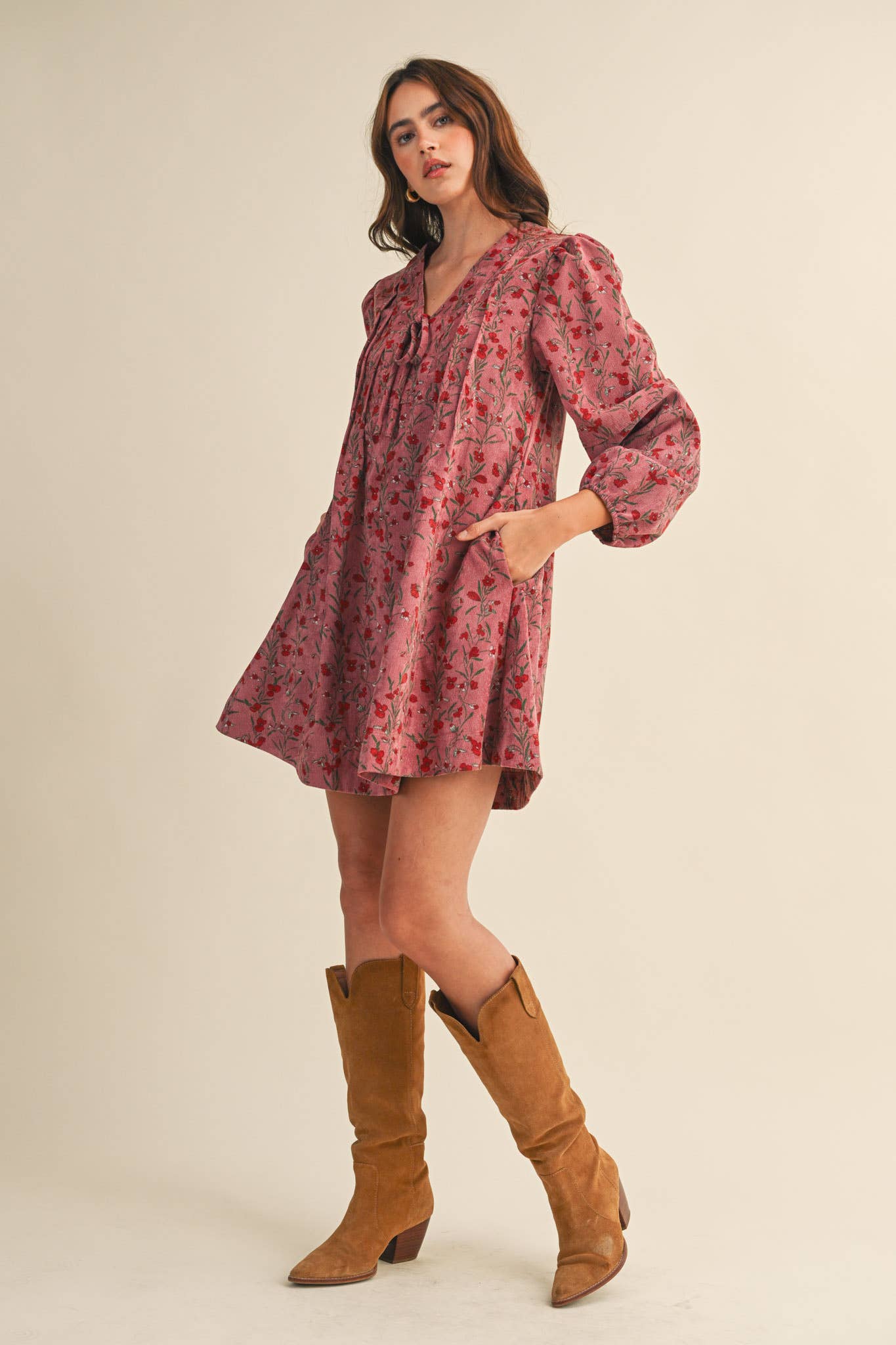 &MERCI - Wholesale Dress - Women's - FLORAL CORDUROY MINI DRESS MDR440925