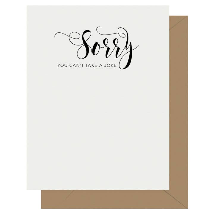 Crass Calligraphy Sorry Letterpress Greeting Card for wholesale by Letterpress Jess