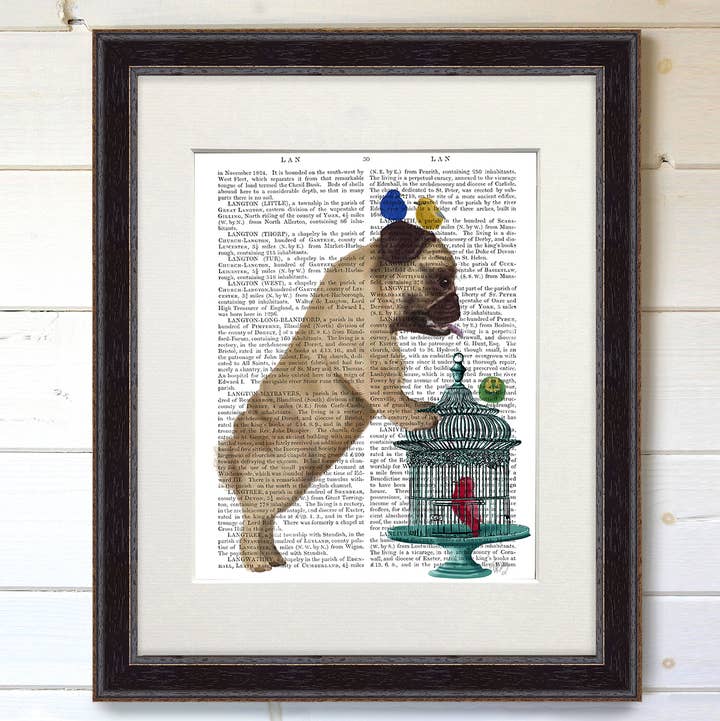 FabFunky Ltd - Wholesale Art Print - Pug and Birdcage, Dog Book Print / Art Print / Wall Art4