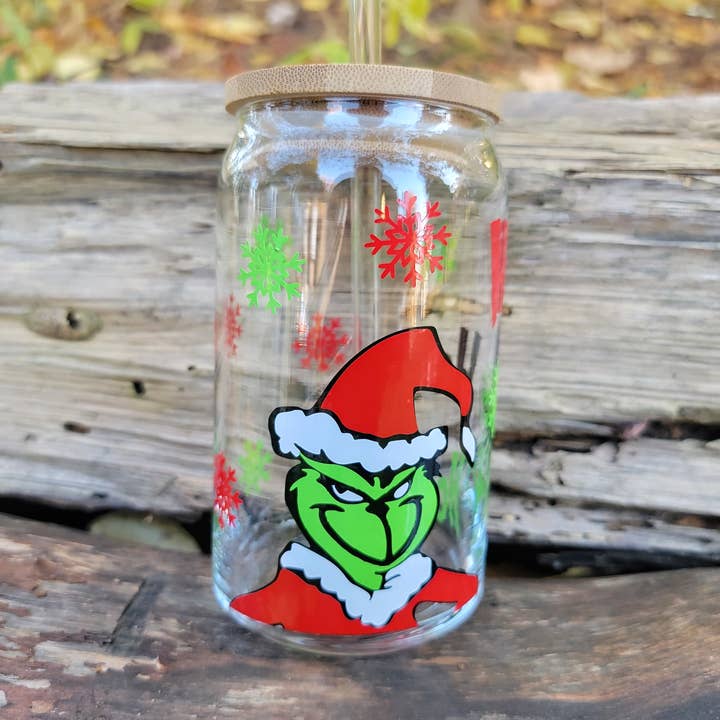 Grinch Beer Can Glass, Christmas Cup for wholesale by Superior Sweet Water