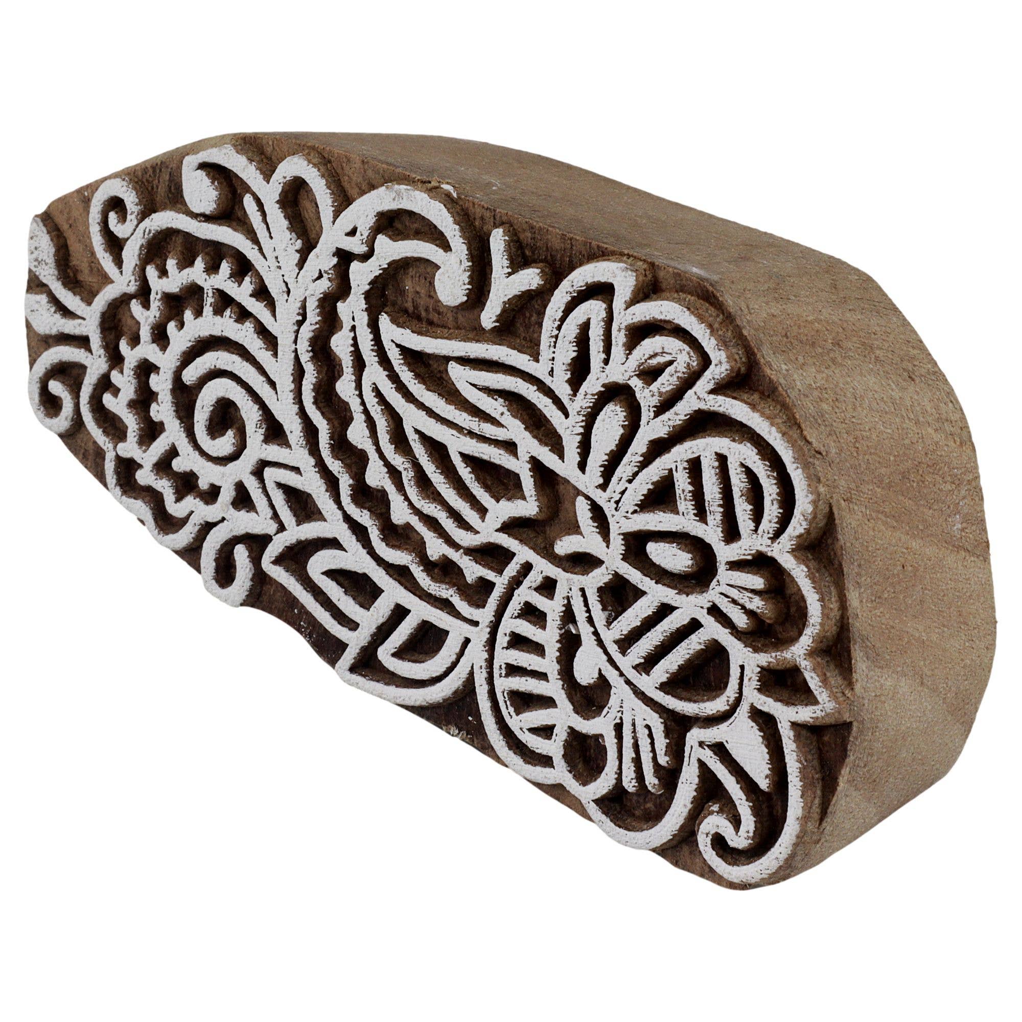 Tribal Trade GmbH - Wholesale Rubber/Decorative Stamp - Stamp Wood Flower Mix 9cm Decoration Floral Wood Stamp1