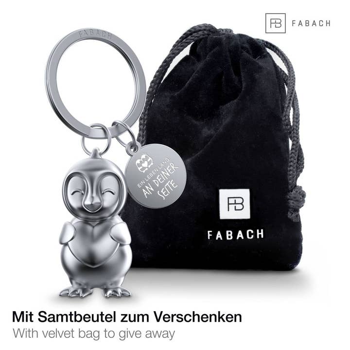 FABACH – Die Schlüsselanhänger-Schmiede – Großhandel Schlüsselanhänger – Unisex – "Ein Leben lang an Deiner Seite" Pinguin Schlüsselanhänger "Frosty" mit Gravur - Süßer Pinguin Glücksbringer als Geschenk für Partner
