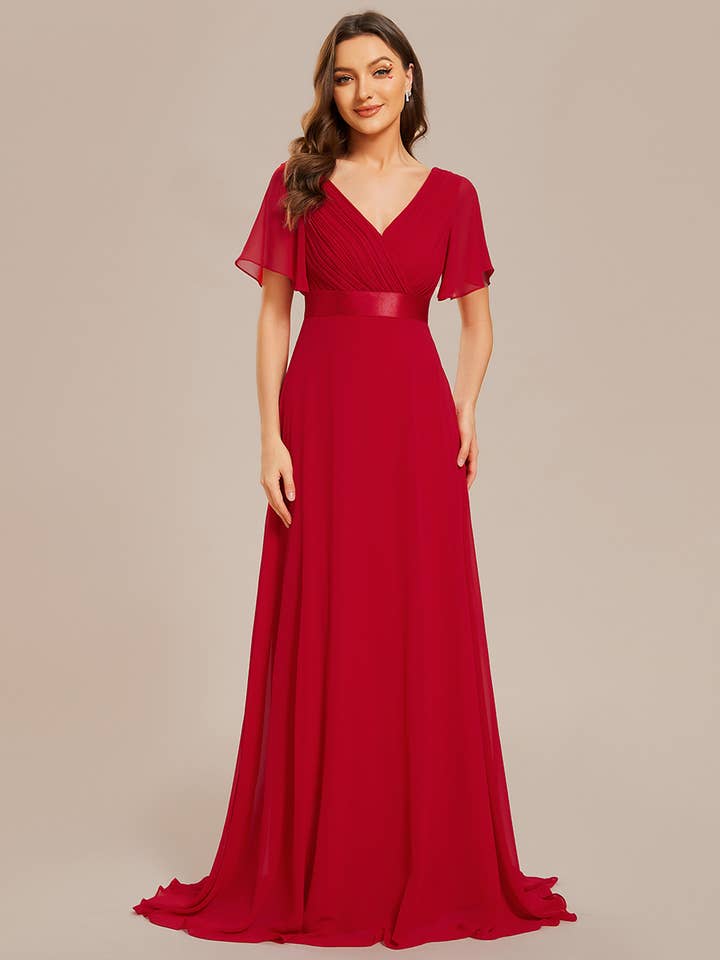 Ever-Pretty - Wholesale Gown – Women's - Double V-Neck Ruffles Chiffon Bridesmaid Dress29