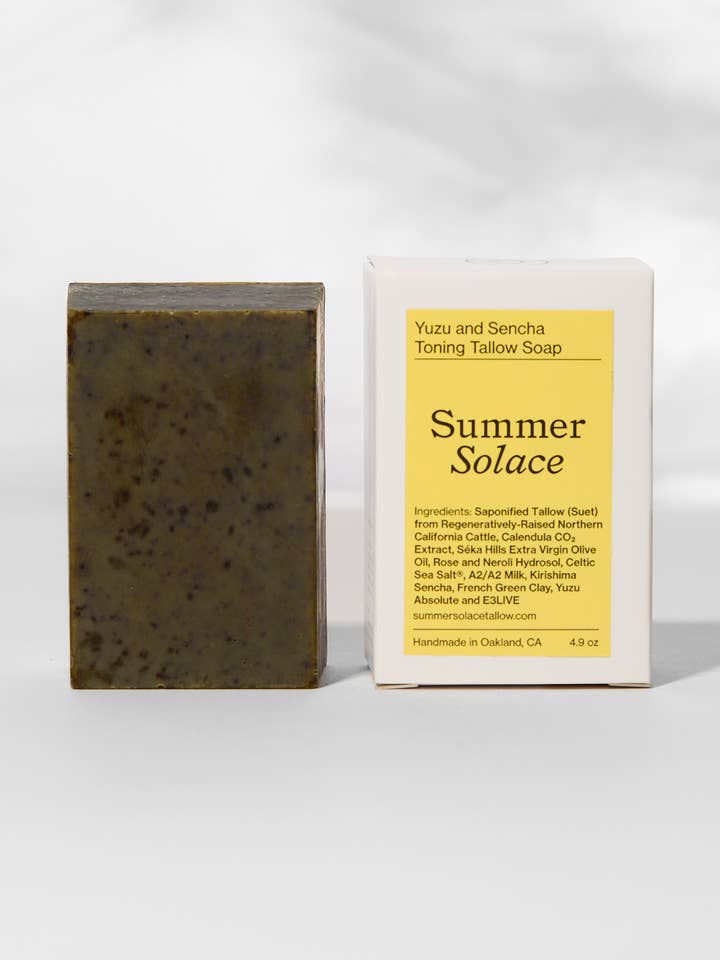 Yuzu & Sencha Toning Bar Soap – with E3Live, 4.9 oz for wholesale by SUMMER SOLACE- Regenerative Tallow Beauty