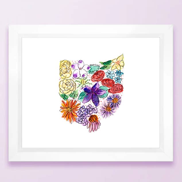 Floral State Map Print - Ohio for wholesale by Allison’s Illustrations