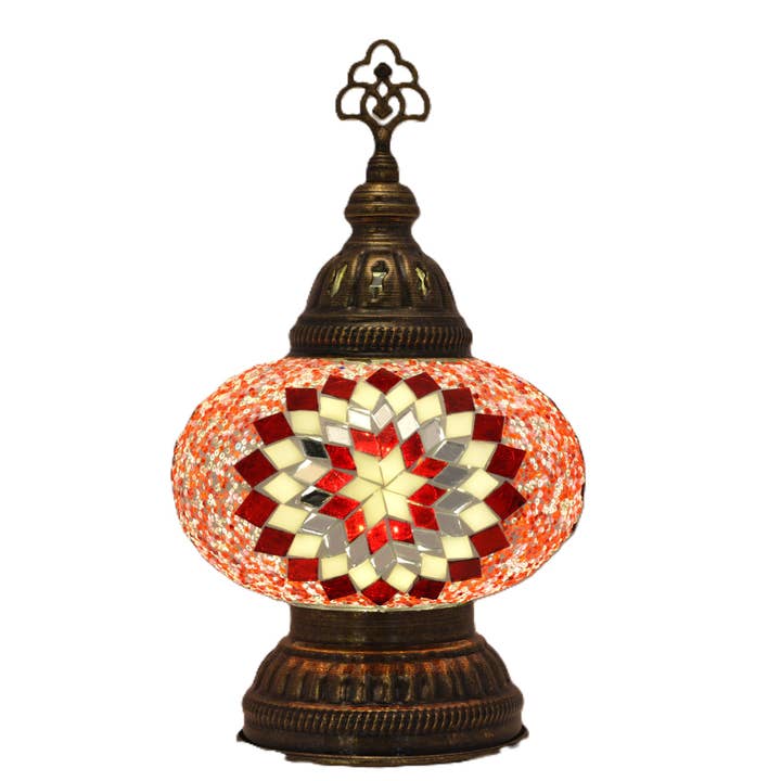 86007: 18 cm glazen mozaïeklamp met 'Squatty' kap - tafellamp voor wholesale door Import Corner