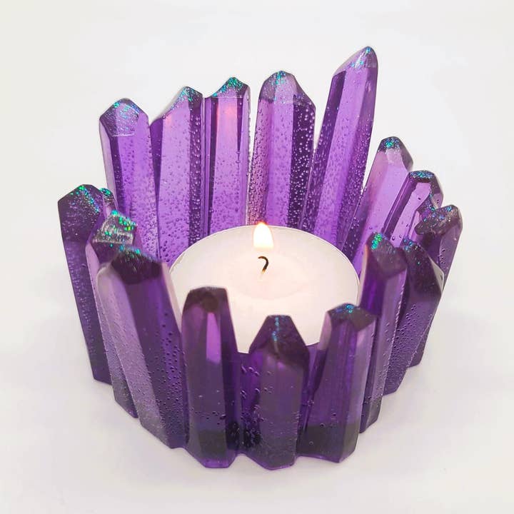 Eco-Friendly Resin Crystal Cluster Tealight Holder #7 for wholesale by Slightly Askew Art