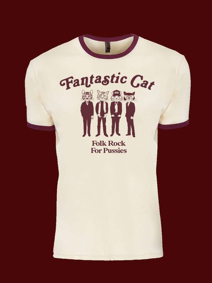 Fantastic Cat "Folk Rock For Pussies" Ringer T-Shirt for wholesale by Fantastic Cat