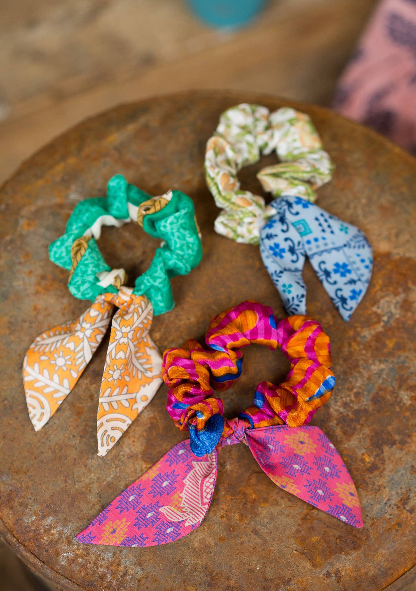 Namaste - Wholesale Scrunchie - Women's - Recycled Sari Scrunchie With Tie2