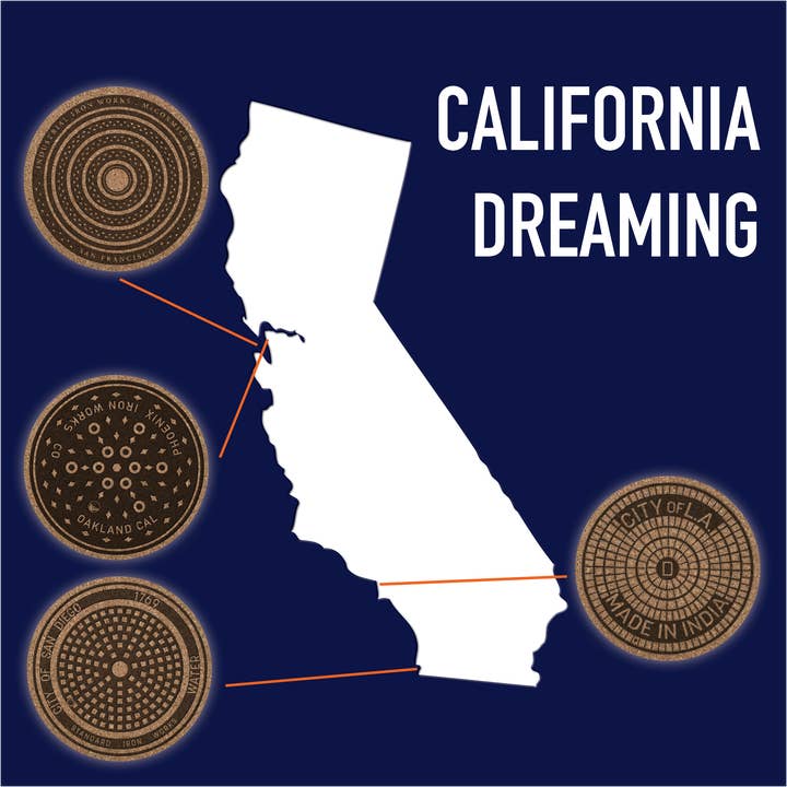 California Dreaming: Kanaldeckel-Untersetzer für den Großhandel von Tombino