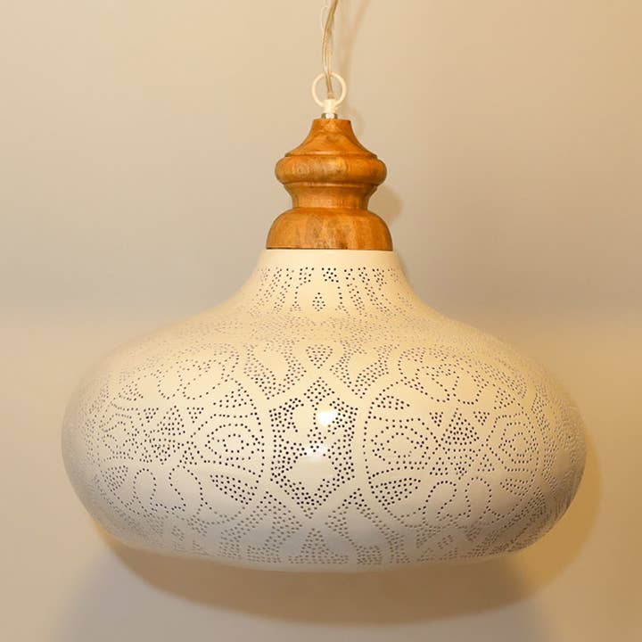 Lámpara colgante filigrana abierta con madera para venta al por mayor de Orientals