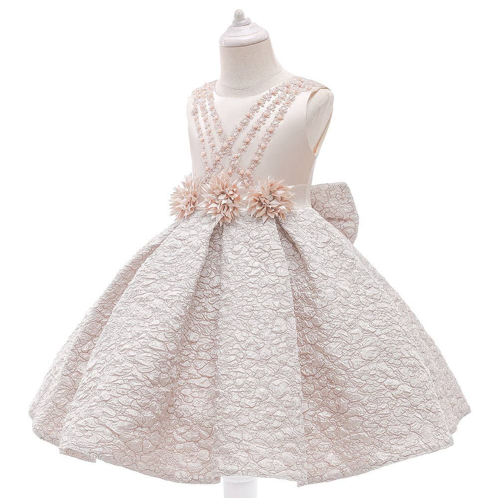 MyKids-USA® - Wholesale Dress - Kids - Baby Girl Flower Patched Design Solid Color Sleeveless Princess Formal Dress0