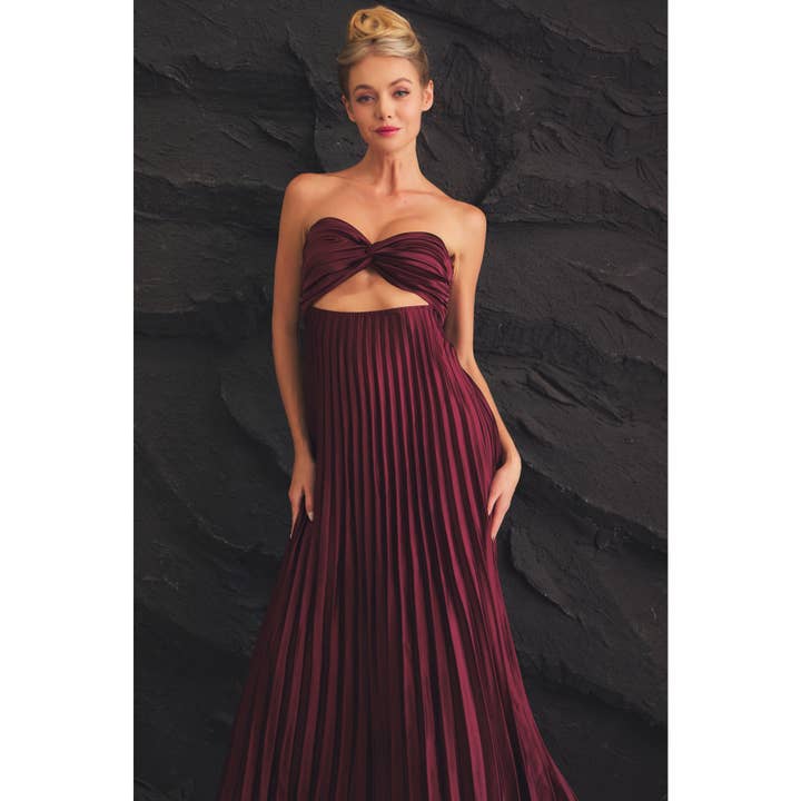 LENA - Wholesale Dress - Women's - $TWIST FRONT TOP AND FLOWY PLEATED SKIRT STRAPLESS DRESS