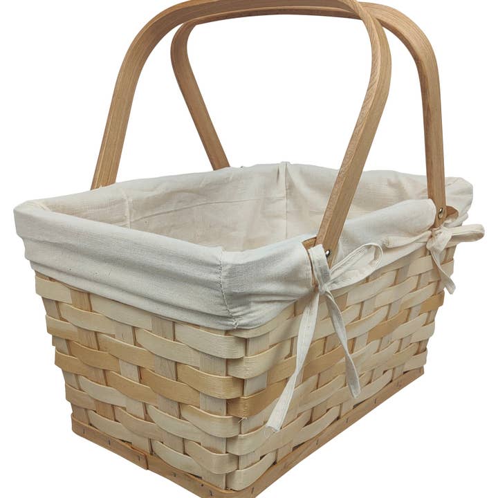 WALD IMPORTS - Wholesale Picnic Basket - Natural Woodchip Picnic Basket w/Cotton Liner