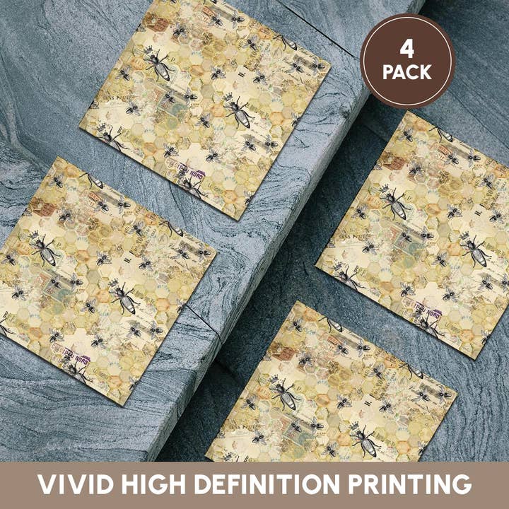 3dRose – Engroshandel Bordskånere – 3dRose, Sort, Grøn, Gul Honningkage, Bier, Kroner og Skrift Collage, Bordskåner5