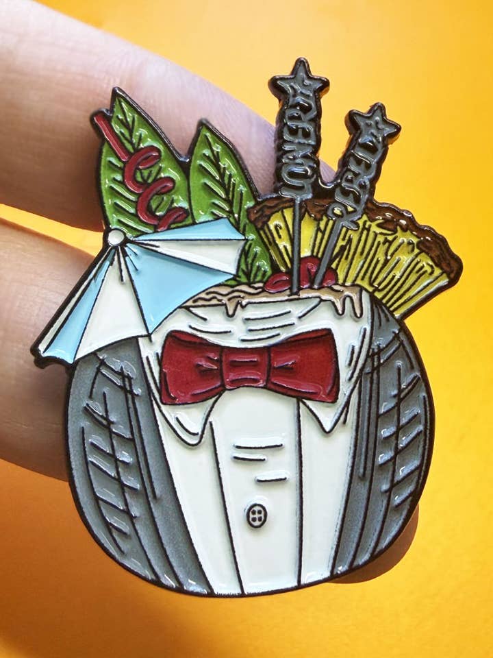 Summerween, Pee-Wee Herman Inspired Tiki Enamel Pin for wholesale by Carrie Anne Hudson Art