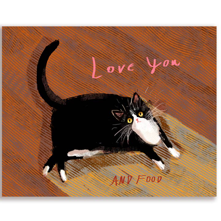 The Dancing Cat - Vente Cartes de déclaration d'amour - Carte pour chat Love You And Food