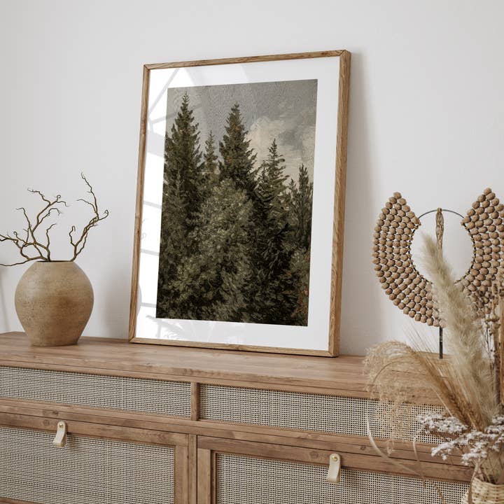 Sugar & Canvas - Wholesale Art Print - Vintage Fir Trees Landscape Art Print VP2053