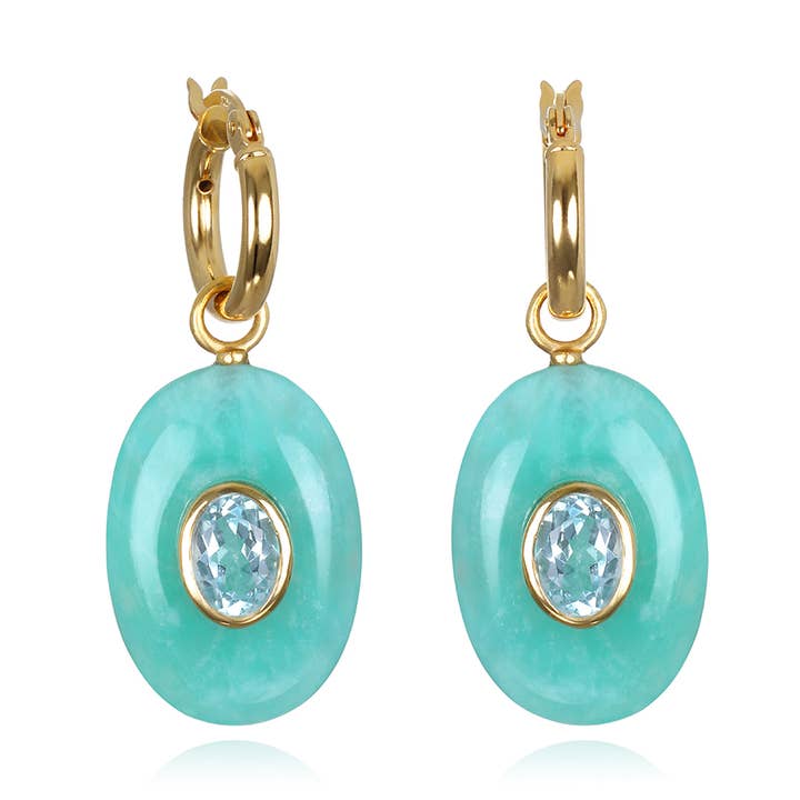 Amazonite & Blue Topaz Oval Huggies for wholesale by Amelia Rose Jewelry