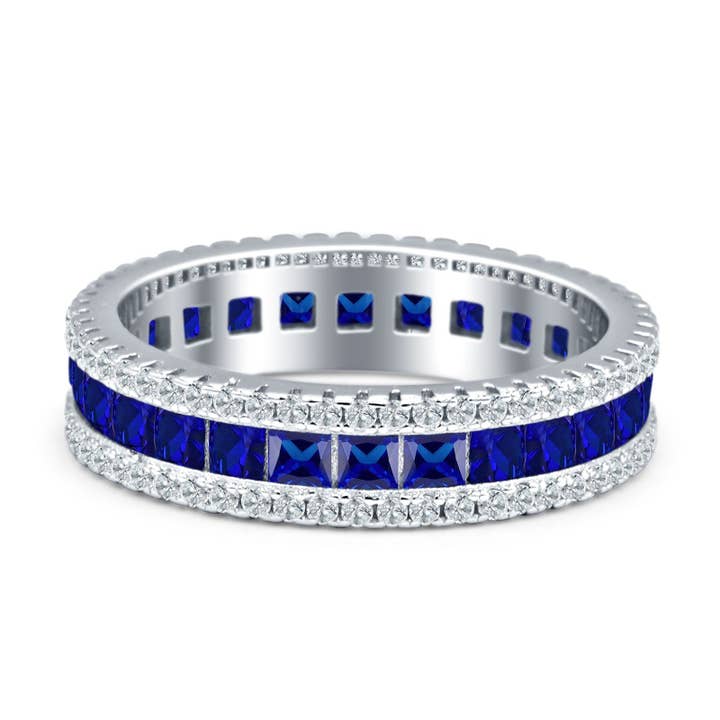 Full Eternity Band Emerald Cut Blue Sapphire CZ for wholesale by Blue Apple Imports